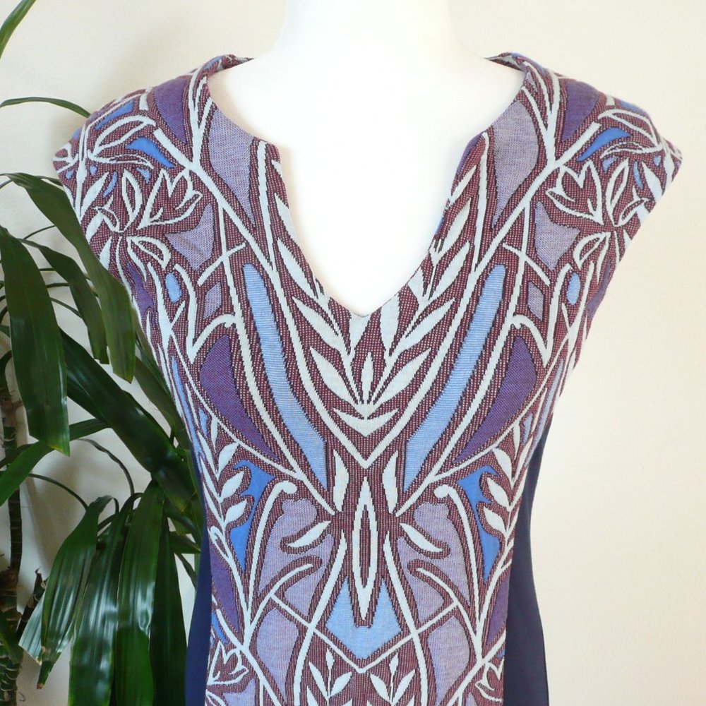 Anthropologie Blue Jacquard Sheath Midi - Picture 2 of 8